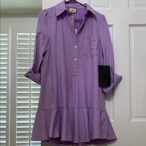 Tuckernuck Purple Long Sleeve Pleated Shirt Dress